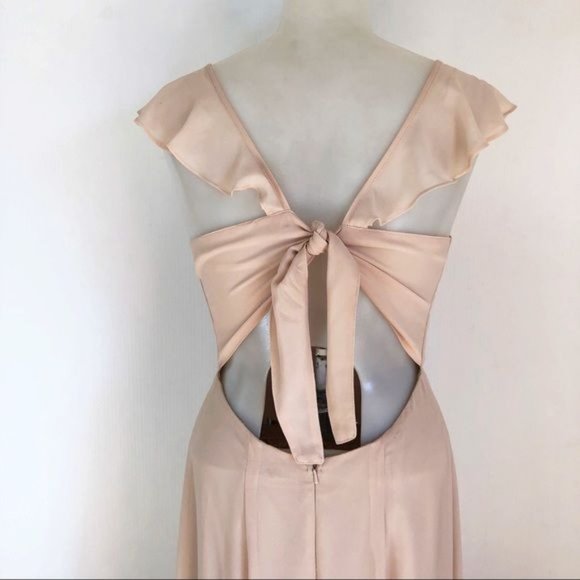 BHLDN DIANA TIE BACK RUFFLE SLIT BLUSH PARTY MAXI DRESS GOWN SIZE MEDIUM - Picture 5 of 11